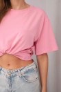 Women's basic cotton short-sleeved top light pink