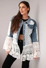 Women's denim jacket made of cotton with lace, dark denim