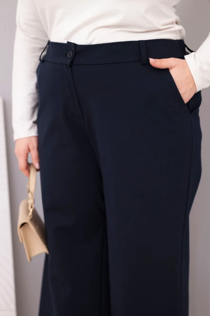 Dámske nohavice Plus Size so širokými nohavicami a vysokým pásom modré