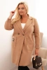 Dámsky elegantný kabát Plus Size s golierom a veľkými vreckami camelový