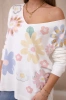 Sweater blouse with colorful flowers yellow+blue
