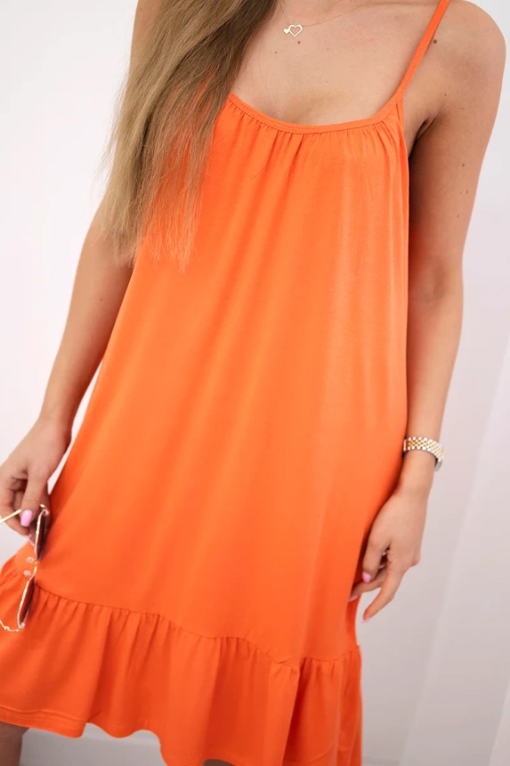 Plonų dirželių suknelė tamsiai abrikosinė