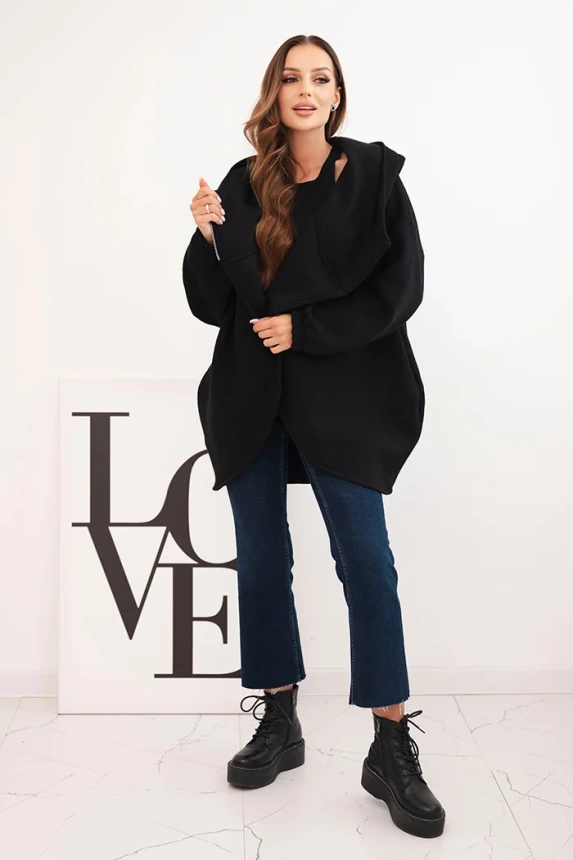 Women's insulated hoodie with an asymmetrical zipper black