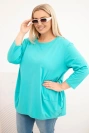 Women's Plus Size blouse made of cotton with decorative buttons and rolled-up sleeves mint