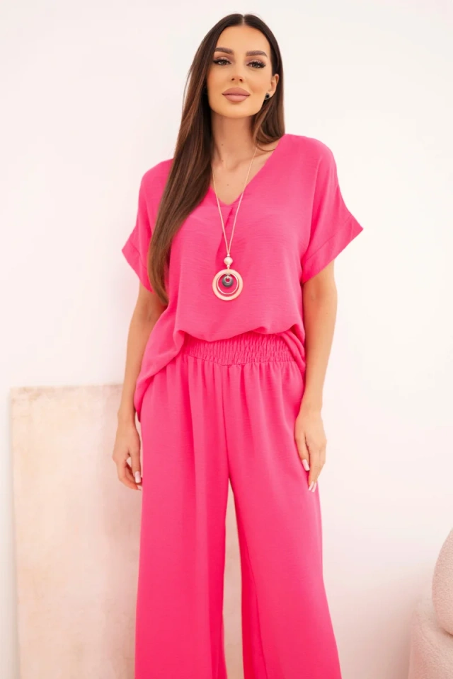 Set with necklace blouse + pants pink