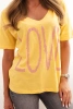 Women's cotton blouse with a V-neck and LOVE print yellow