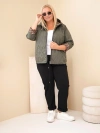 Dámska bunda Plus Size s kapucňou a leopardím lemovaním khaki