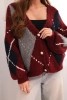 Women's sweater with diamond patterns made of wool buttoned burgundy