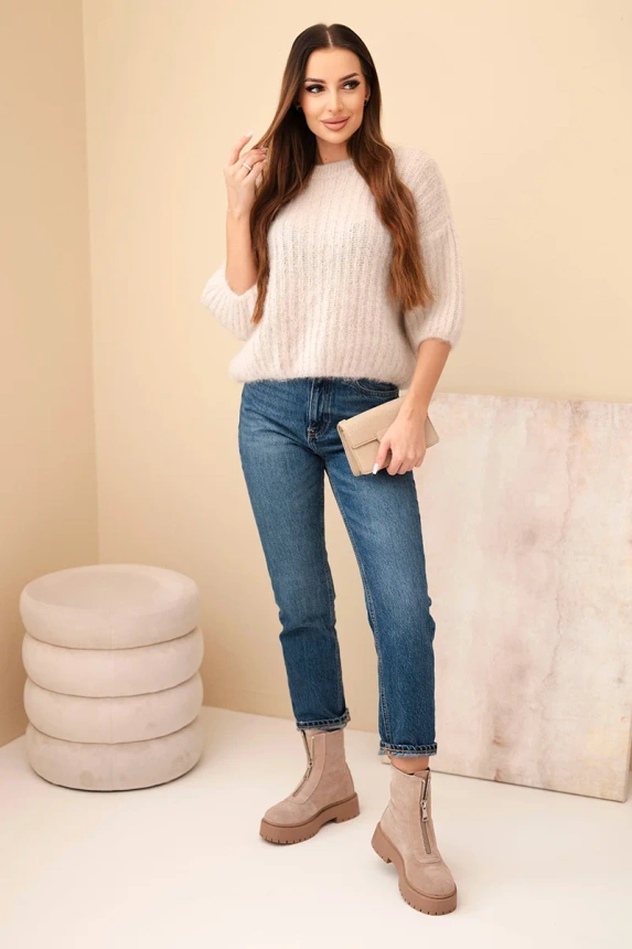 Women's mohair sweater with short sleeves beige