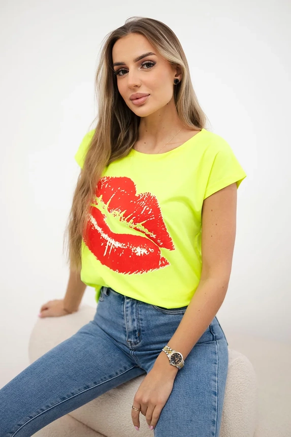 Lūpų rašto palaidinė geltona neoninė+raudona