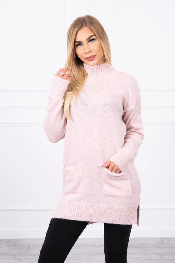 Sweater with stand-up collar light powdered pink