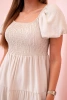 Women's viscose dress with puffed sleeves and a ruffled top beige