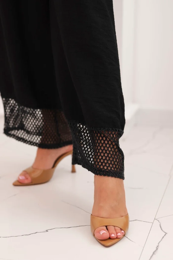 Damen-Set aus Viskose, Top mit breiten Trägern und Hose mit weitem Bein schwarz