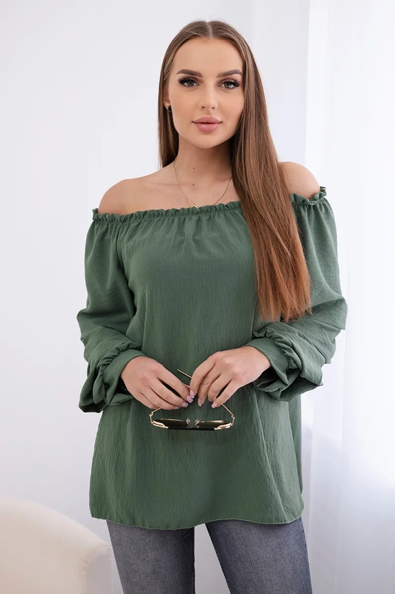 Španělská halenka s ozdobnými rukávy khaki