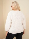 Dámsky sveter Plus Size s véčkovým výstrihom a širokým rukávom béžový