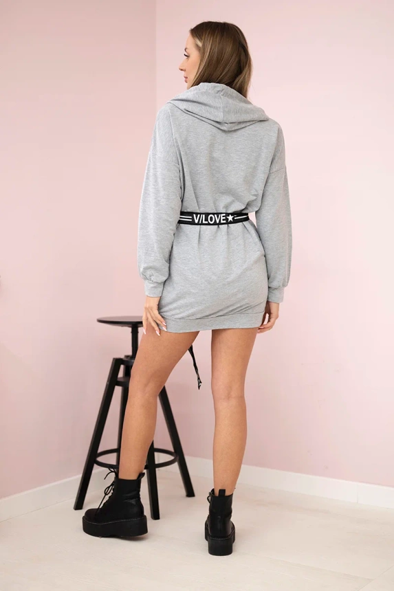 Dress decorated with tape with inscriptions gray