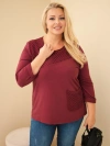 Dámská bavlněná mikina Plus Size s krajkovým vsadkou a kapsou bordó
