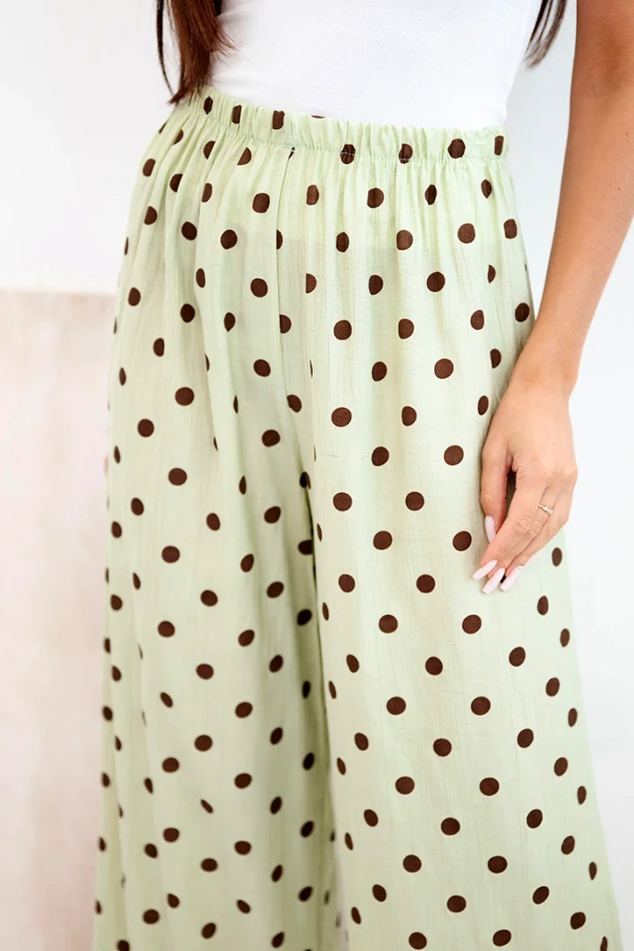 Damen weite Sommerhose mit Punkten und Gummibund mint