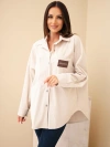 Women's oversized corduroy cotton shirt with pockets and long sleeves beige