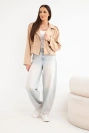 Women's suede viscose jacket with asymmetrical zipper camel