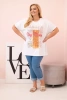 Dámská bavlněná halenka Plus Size s potiskem „Day Dream“ bílá + oranžová