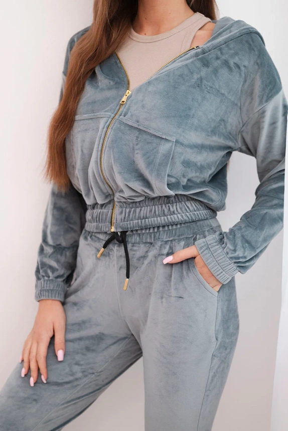 Drei-teiliger Damen-Baumwoll-Set mit Hoodie, Top und Jogginghose neonrosa