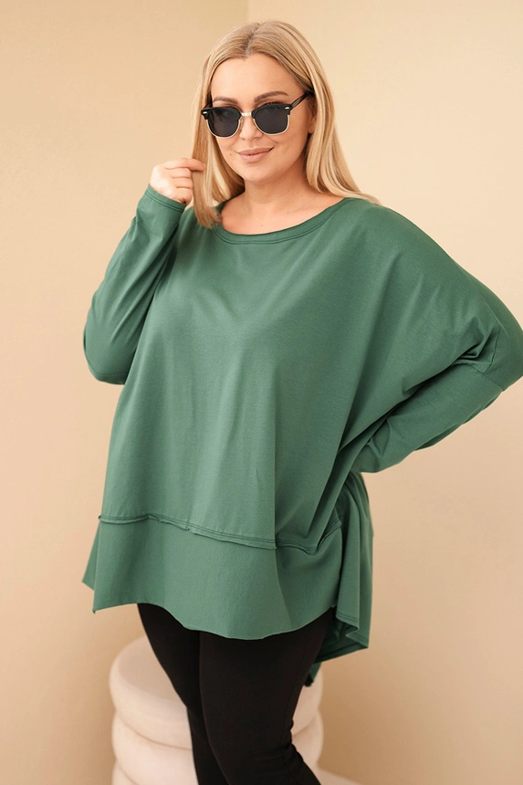 Plus Size women's tunic made of cotton with an asymmetrical hem dark green