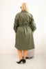 Plus Size women's dress made of eco-leather with a belt and collar khaki