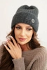 Women's winter hat made of fluffy knit with an elegant button graphite