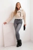 Women's pilot jacket made of faux leather, insulated with fur and a belt beige