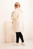 Plus Size women's coat made of faux fur with a hood and pockets ecru