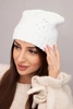Women's winter hat with decorative flower and rhinestones K400 white