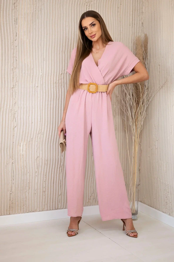 Jumpsuit mit dekorativem Taillengürtel puderrosa