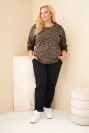 Damen Bluse Plus Size mit Leopardenmuster und längerem Rückenteil braun