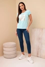 Women's cotton T-shirt with CHIC print mint