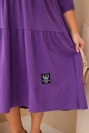 Damen Kleid aus Baumwolle Plus Size mit Rüschen und umgeschlagenem Ärmel lila