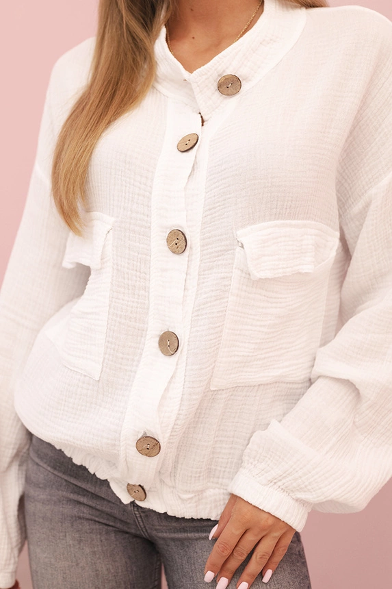 Women's muslin shirt with long sleeves white