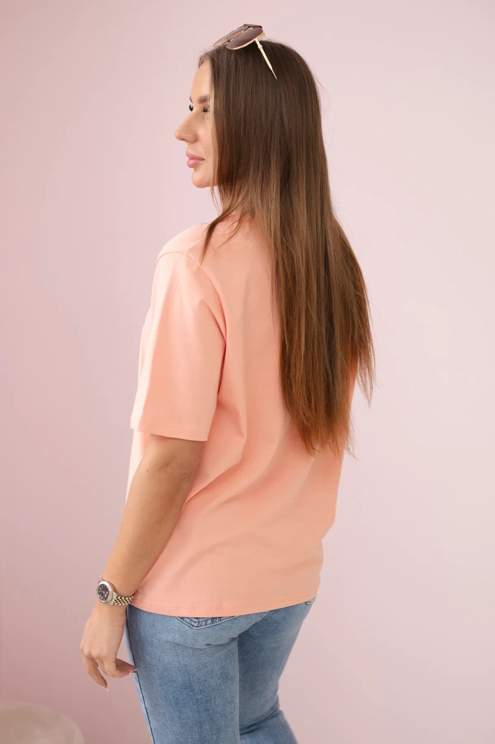 Cotton blouse with a heart print salmon