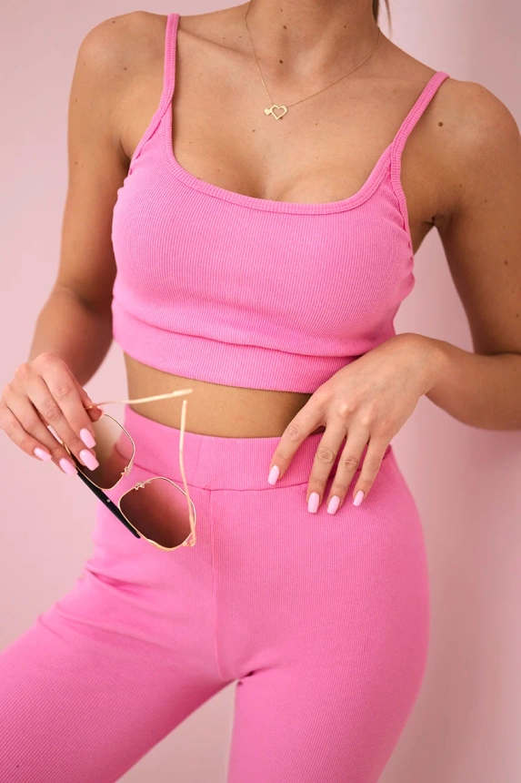 Striped top set with a blouse light pink