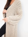 Damen langer Ajourstrickcardigan ohne Verschluss mit weitem Ärmel beige