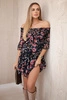 Off-the-shoulder dress with a flower pattern black