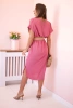 Dress with a decorative belt dark pink