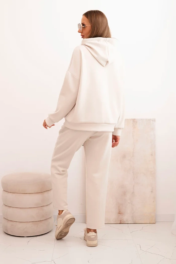 Women's set butter hoodie with pants with a belt beige