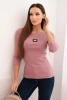 Women's ribbed blouse with 3/4 sleeves and decorative patch dark pink