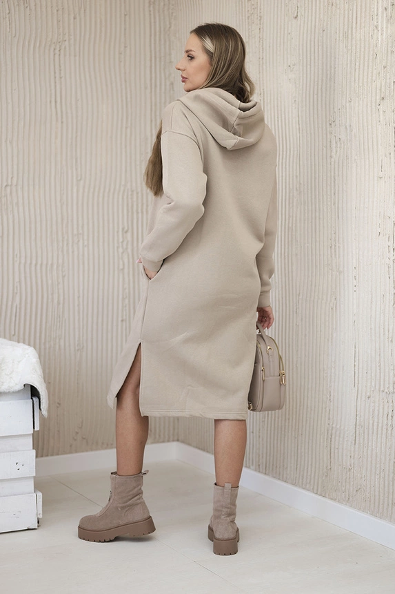 Long insulated dress with embroidery light beige