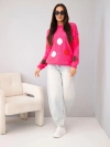 Damenpullover mit bunten Punkten und rundem Ausschnitt rosa