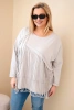 Women's cotton Plus Size blouse with fringes beige