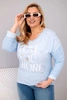 Plus Size women's blouse distressed with the text Love You More blue