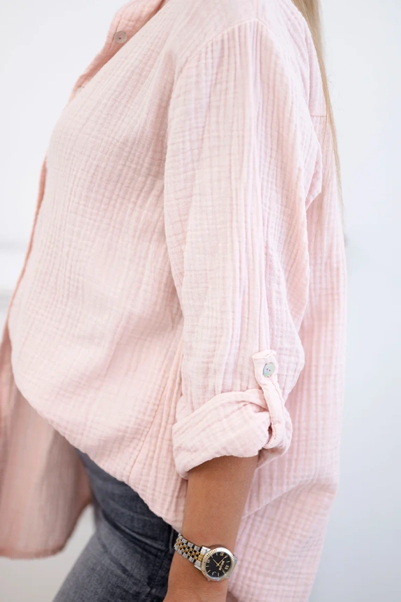 Koszula bawełniana muślinowa Plus Size pudrowy róż