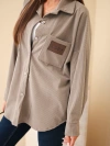 Women’s oversized corduroy cotton shirt with pockets and long sleeves fango green